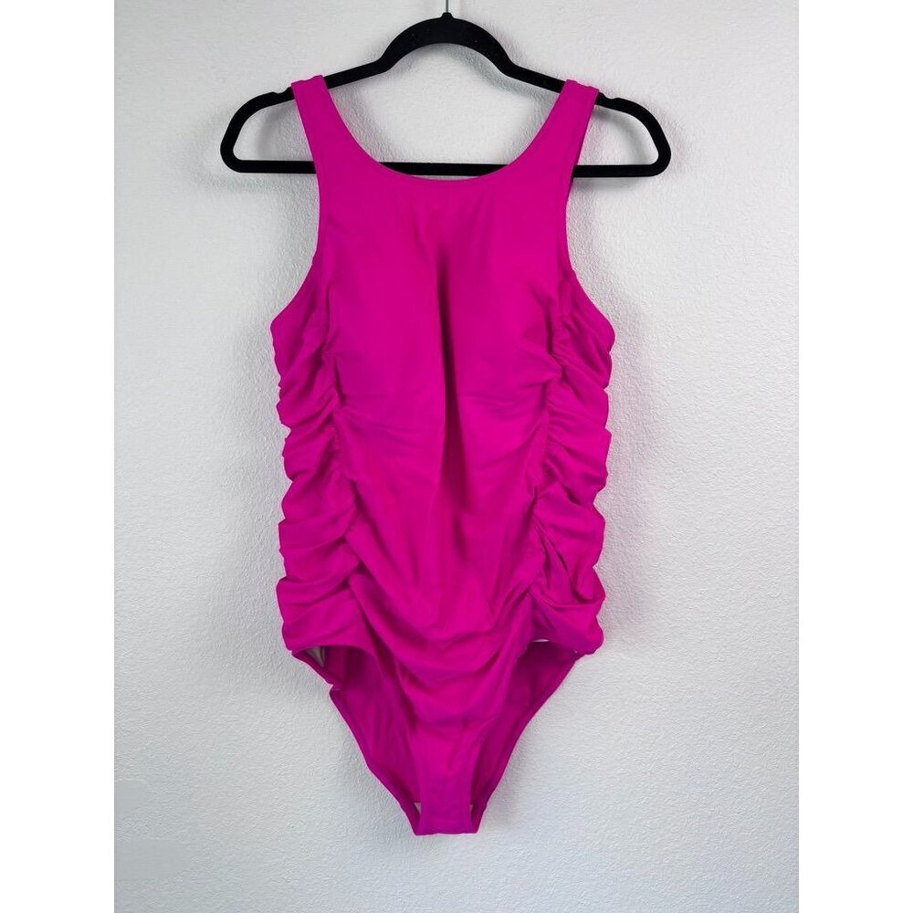Beach Bump women's maternity large hot‎ pink one piece swim suit built in bra